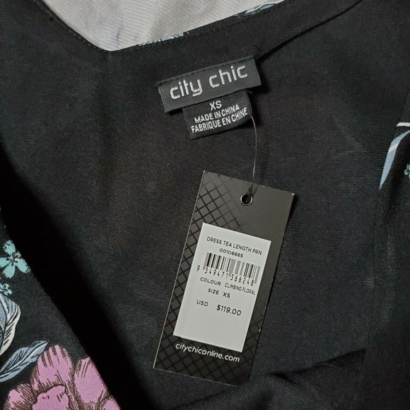 City Chic Black Climbing Floral V-Neck Fit & Flare Tea Length Midi Dress XS 14 - Picture 4 of 7